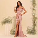 Women’s Gowns Mermaid Bridesmaid Satin Elegant Off Shoulder Dress