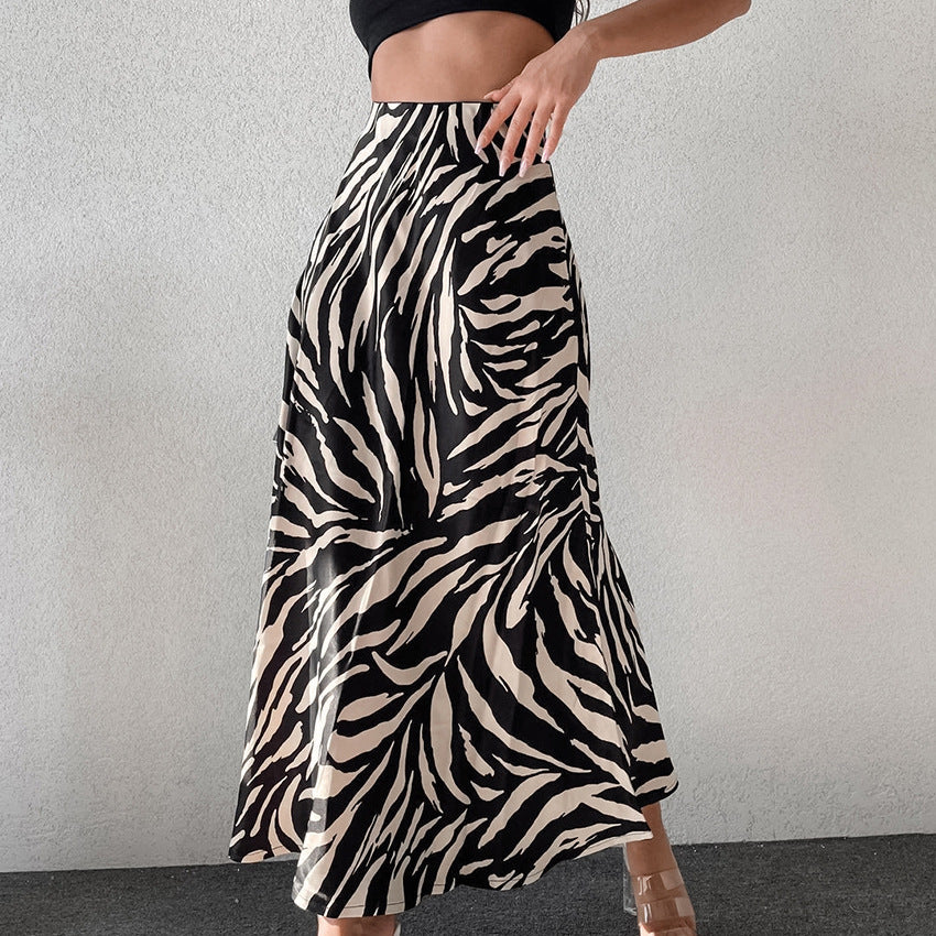 Women's maxi skirt elegant flared zebra striped trapeze