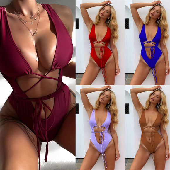 Women's swimwear one-piece elegant sexy openwork straps