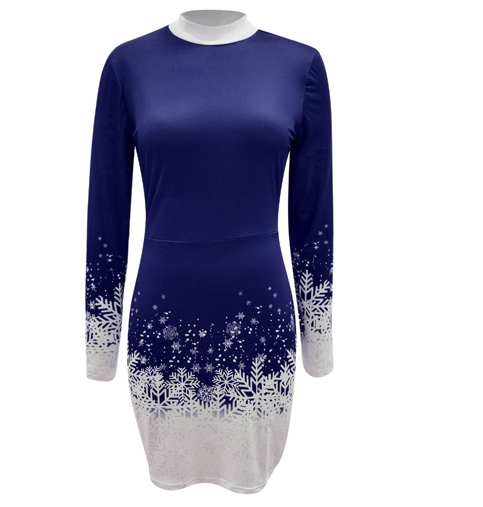 Women's dress elegant long sleeve Christmas print