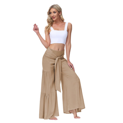 Elegant wide leg pants for women, elastic waist, casual, sexy, split