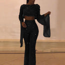 Women's Jumpsuit Elegant Two Piece Sequin Backless Long Sleeve