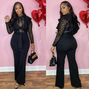 Women's Jumpsuit Elegant Sexy See Through Lace Wide Leg Ruffles Romper