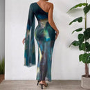 Women's Sexy Maxi Dress Bodycon Slit Elegant Off-the-Shoulder Tie-Dye