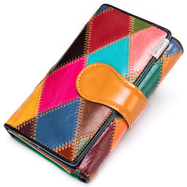 Buy oil-leather-diamond Women's wallet long leather zipper Bohemia elegant