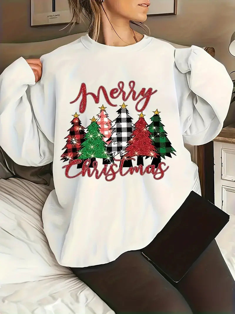 Women's sweatshirt Christmas series print elegant round neck