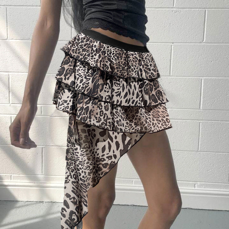 Women's skirt irregular sexy leopard print cross-border style