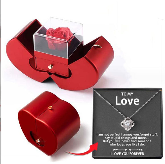 Luxury Red Apple Jewelry Box with Eternal Rose & Gift Necklace
