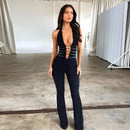 Women's Elegant Jumpsuit Lace Up Slim Fit See Through Backless Fashion