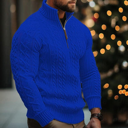 Comprar azul Suéter de punto con media cremallera color liso trenzado y grueso