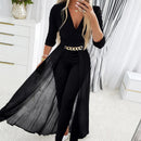 Women’s Jumpsuit Elegant Sheer Mesh V Neck Sexy Layered Bodysuit-1