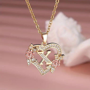 Buy letter-x Women's necklace flower letters of love heart elegant fashionable