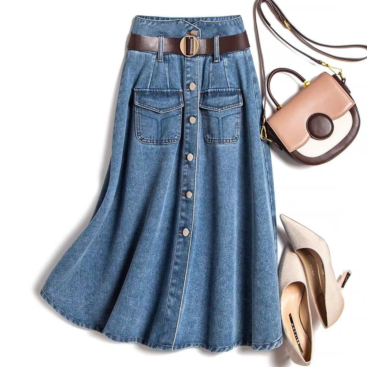 Women's long skirt denim elegant trapeze slimming