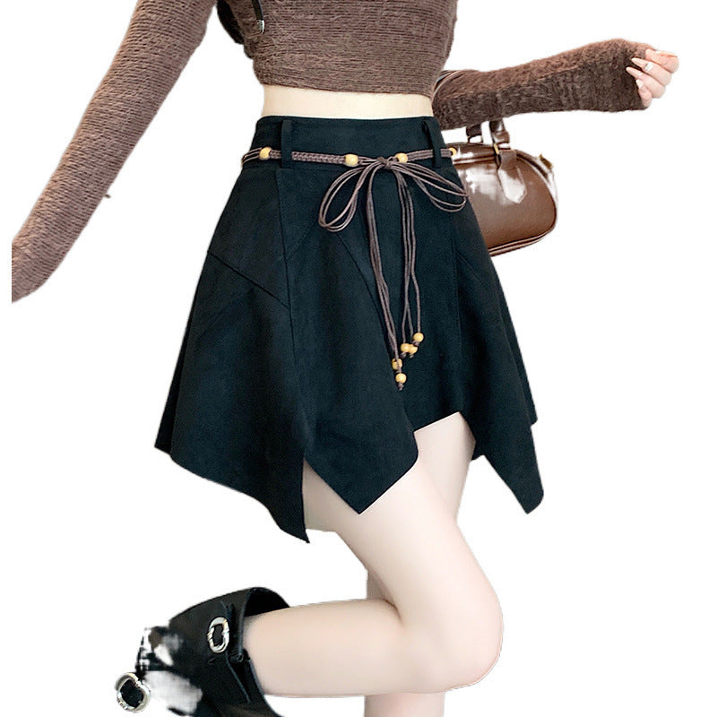 Women's skirt shorts elegant suede trapeze