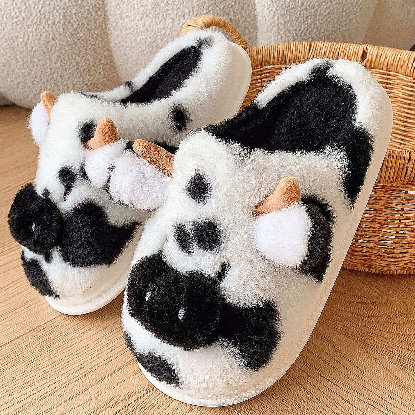 Women's slippers cow plush elegant warm non-slip