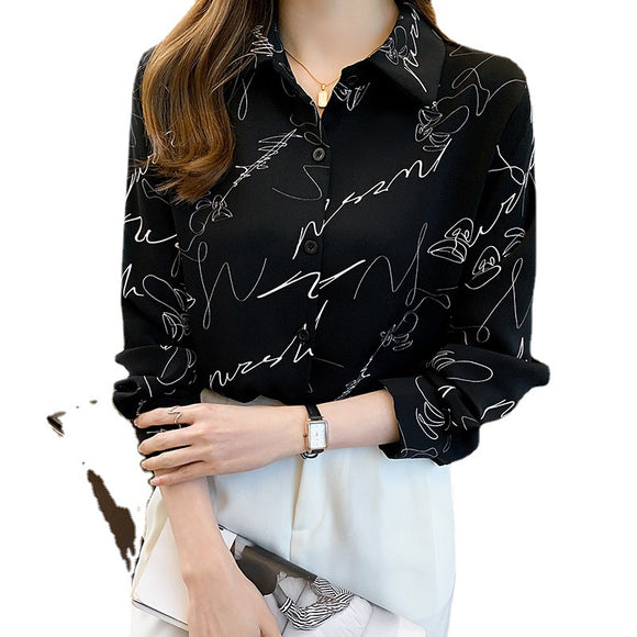 Elegant Printed Shirt, Casual Long Sleeve, Women's Clothing, Office Shirt