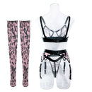 Women's lingerie set sexy hollow mesh wild leopard print-8