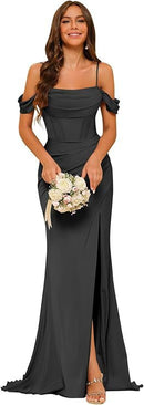 Women’s Gowns Mermaid Bridesmaid Satin Elegant Off Shoulder Dress