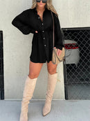 Elegant Satin Mini Dress Women Long-Sleeved Button-Up Chic Look