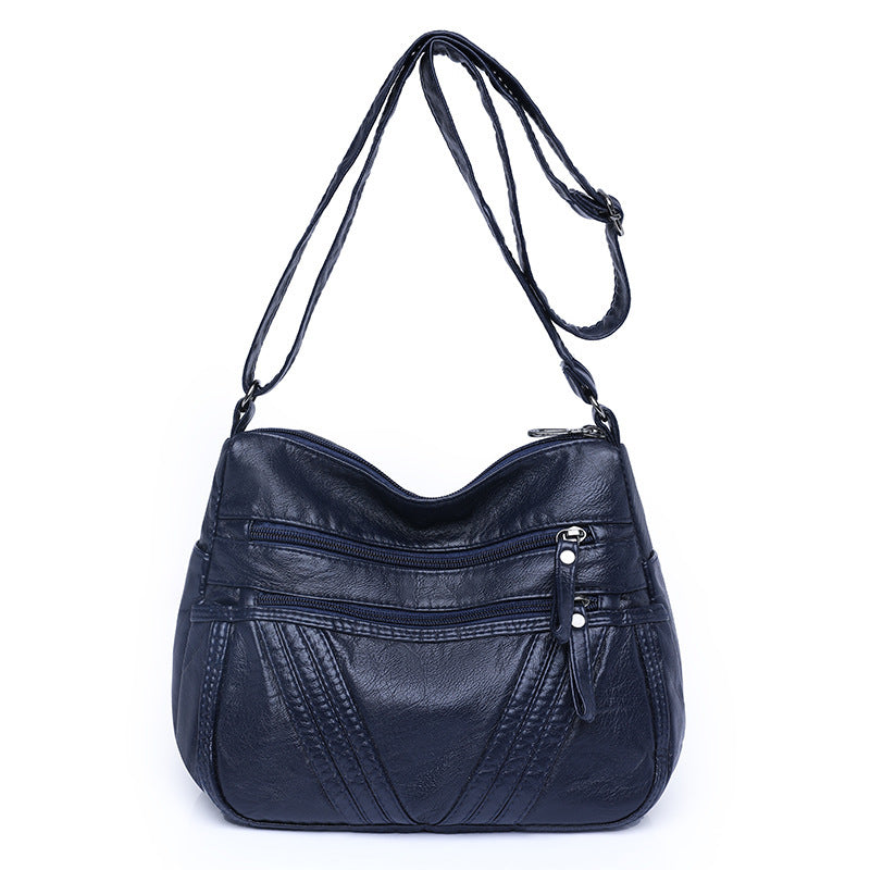 Women's crossbody soft leather elegant multi-pocket casual shoulder bag