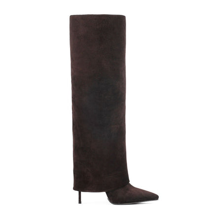 Buy brown-suede Women’s Boots Stiletto Heel Elegant Pantyhose Pointed High Leg Plus Size