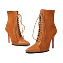 Women's Short Boots High Heels Elegant Pointed Knight Drawstring-5