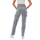 Women's jeans cargo high-waisted, pockets, slim straight jeans, casual