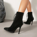 Women's Short Boots High Heels Elegant Pointed Knight Drawstring-3