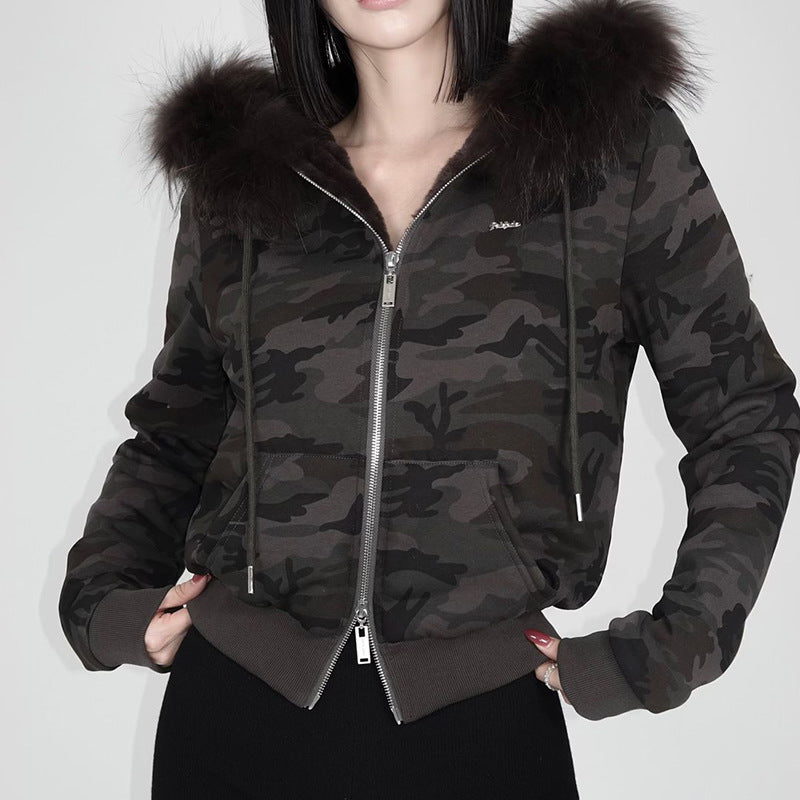 Women's jacket padded fur elegant with embroidered letters