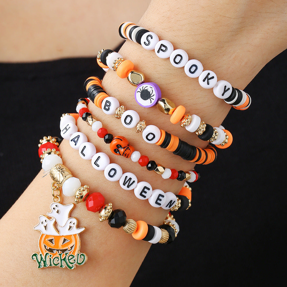 Women's bracelet in clay polymer with letters pumpkin