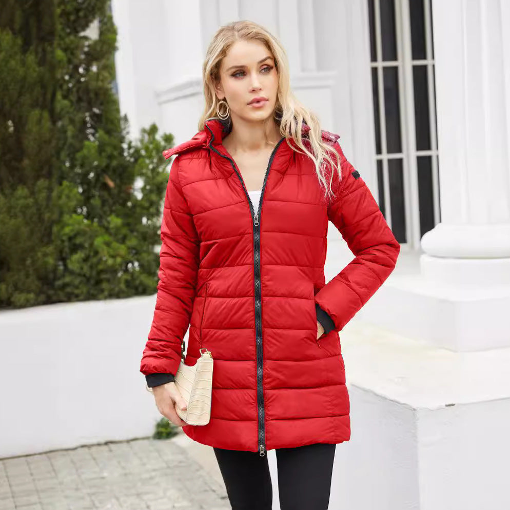 Women's jacket padded waterproof cotton hooded long sleeves zipper