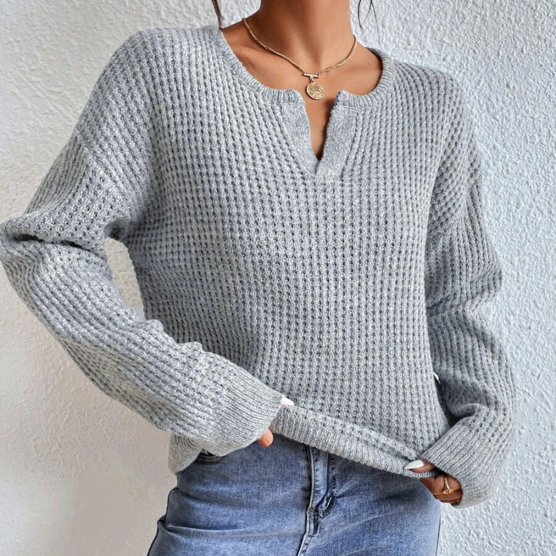 Women's sweater Knitted v-neck long sleeves elegant, soft and solid