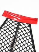 Women's lingerie bodysuit sexy halter neck PU leather with grid splicing-5