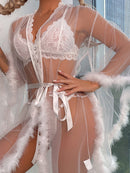 Women's lingerie Nightgown sexy sheer mesh and feathers