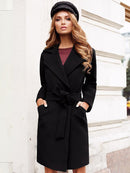 Women's coat wool elegant shawl collar and cashmere lace-up pockets