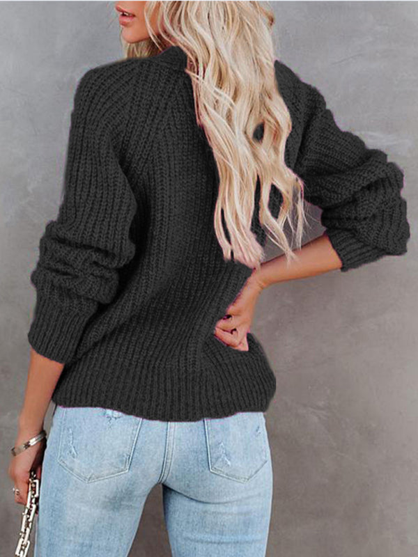 Women's Cardigan  knitted solid, with long sleeves, V-neck, single-breasted