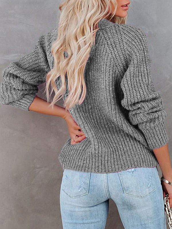 Women's Cardigan  knitted solid, with long sleeves, V-neck, single-breasted