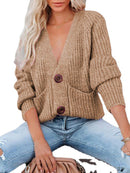 Women's Cardigan  knitted solid, with long sleeves, V-neck, single-breasted