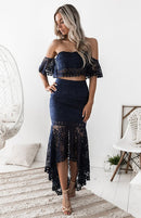 Women's Set two piece lace, strapless, cropped top with trapeze skirt