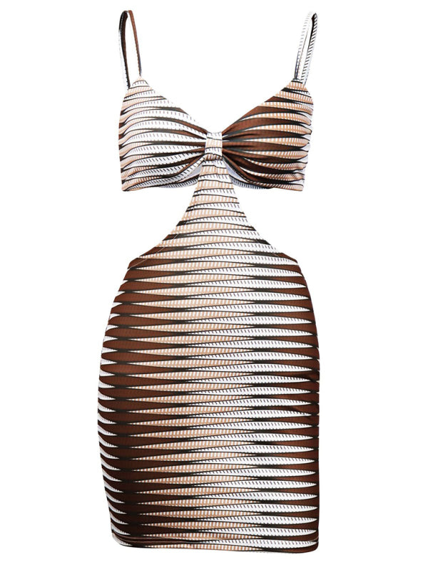 Women's Mini dress straps sexy zebra pattern, large chest, backless