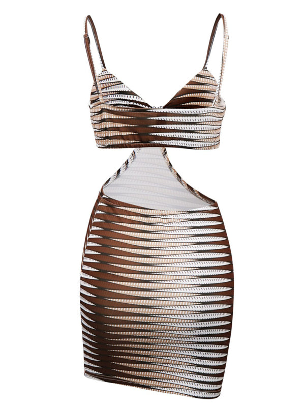 Women's Mini dress straps sexy zebra pattern, large chest, backless