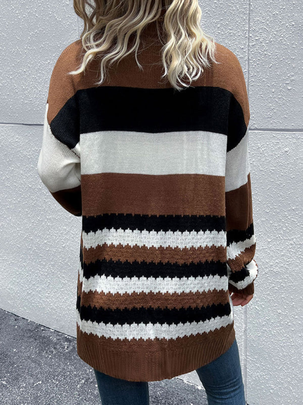 Women's Cardigan knitted striped mixed patterns elegant, long sleeves