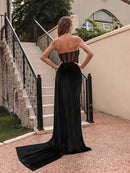 Women's Prom Dress Velvet Split, Off Shoulder, Sexy, High Slit, Corset