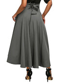 Women's Skirt long flared elegant with bow tie, high waist, casual