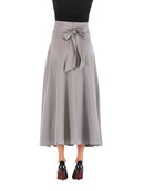 Women's Skirt long flared elegant with bow tie, high waist, casual