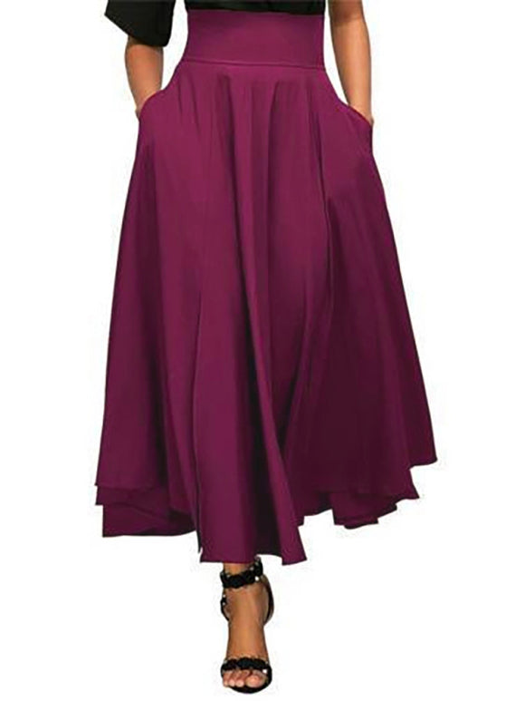 Women's Skirt long flared elegant with bow tie, high waist, casual