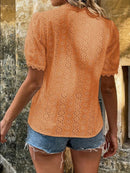 Women's Shirt flared lace elegant, V-neck embroidery solid color-13