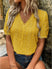Women's Shirt flared lace elegant, V-neck embroidery solid color