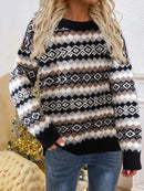 Women's sweater knitted striped patterns elegant, long sleeves and round neck
