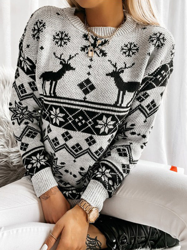 Women's sweater Christmas knitted, long sleeves and round neck, Streetwear